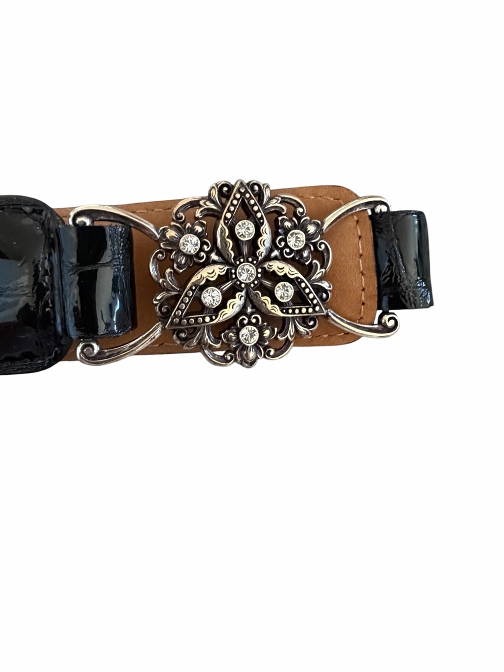 Vintage Brighton Black Croc Embossed Leather Belt Silver Crystal Buckle Size 32 - Picture 8 of 13
